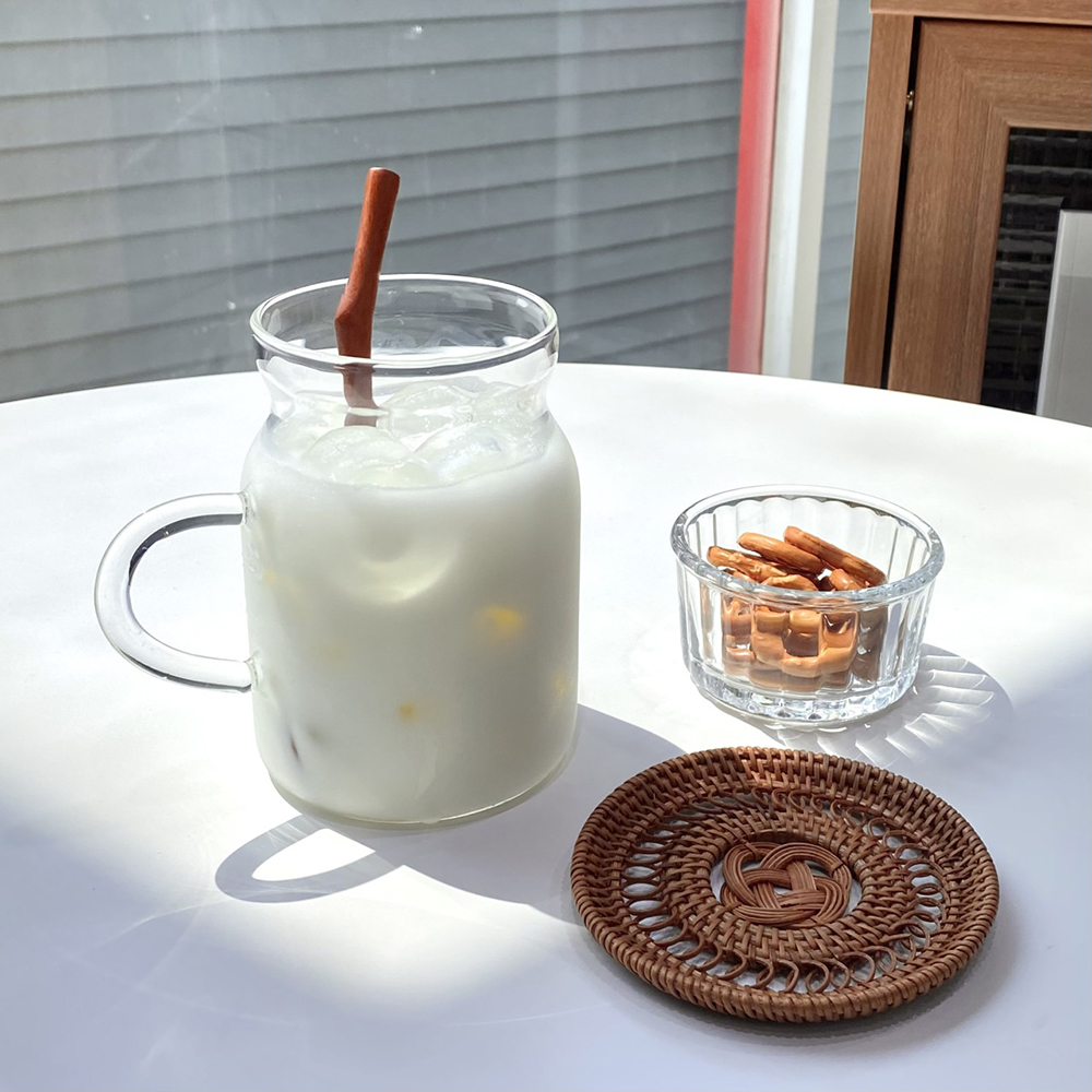 [내열유리 우유컵] 예쁜 홈카페 홈브런치 유리 머그컵 아메리카노 라떼