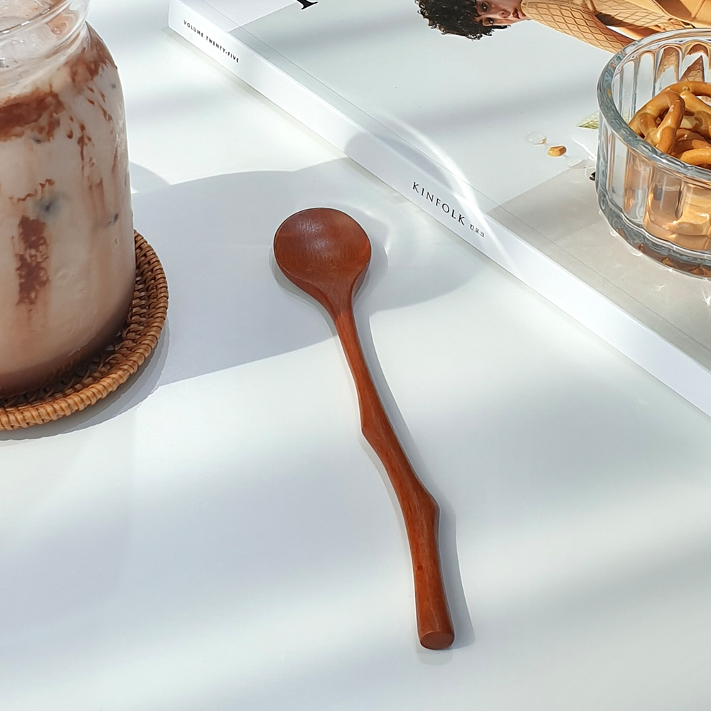 [옻칠 스푼] 구불구불 나무 스푼 홈카페 홈디저트 우드 머들러 커트러리