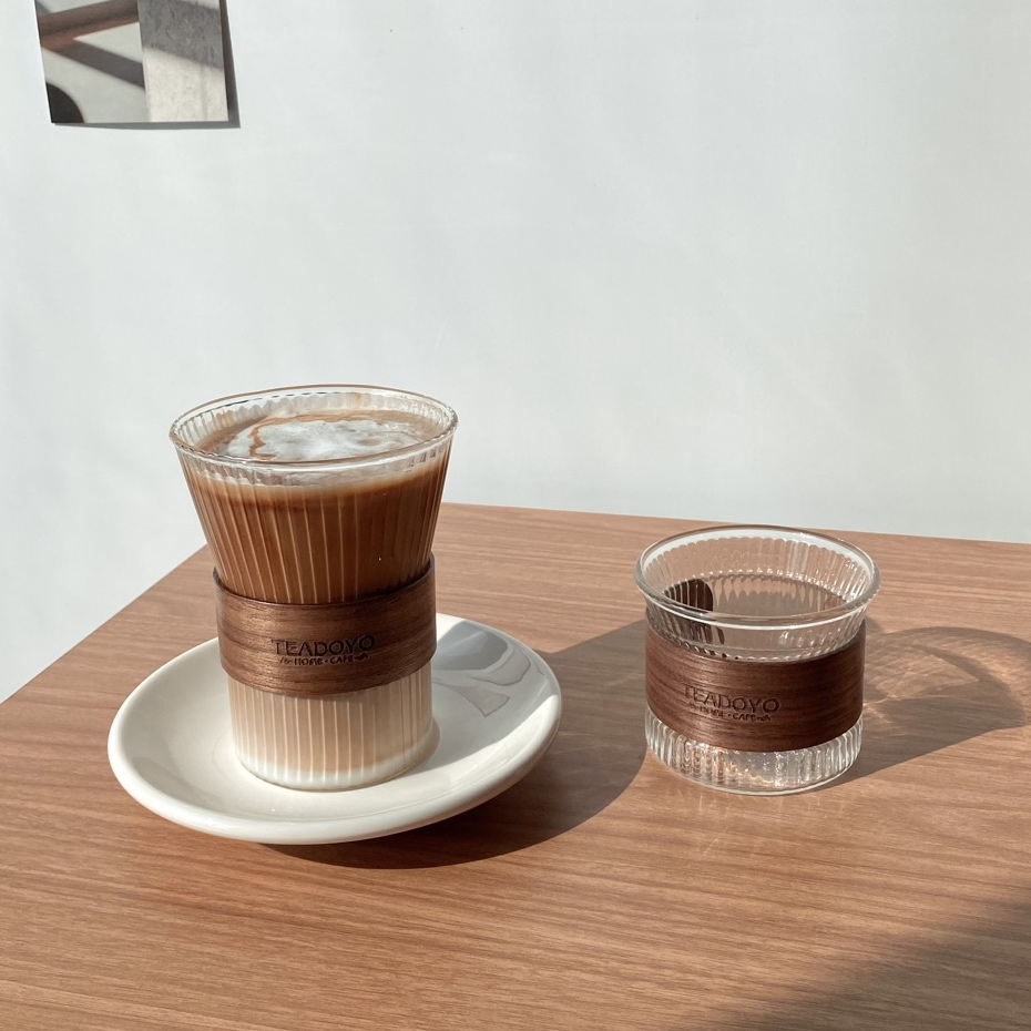 우드홀더 플리츠 유리컵 감성 홈카페 브런치 아메리카노 라떼 맥주잔