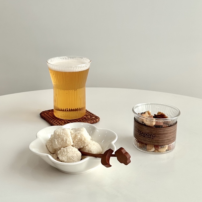 우드홀더 플리츠 유리컵 감성 홈카페 브런치 아메리카노 라떼 맥주잔